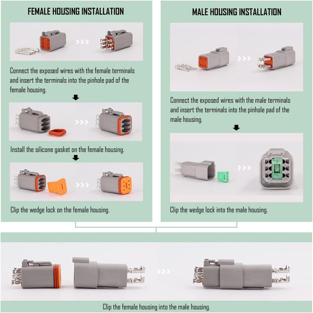 2 Pin DT Connector Kit Waterproof Electrical Connectors Solid Contacts Heavy Duty 16-20 AWG 4Pcs A655214