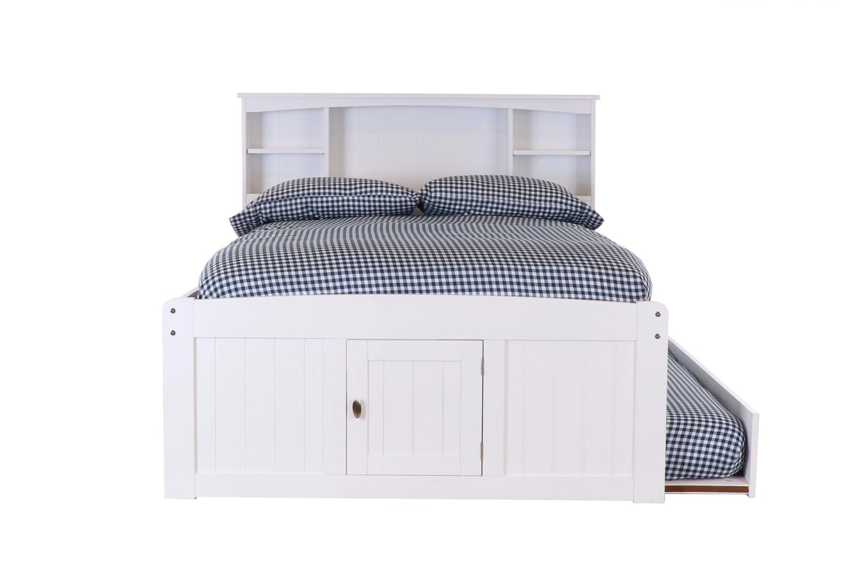 Solid Pine Full Sized Captains Bookcase Bed with 3 Drawers and Twin Trundle H196193