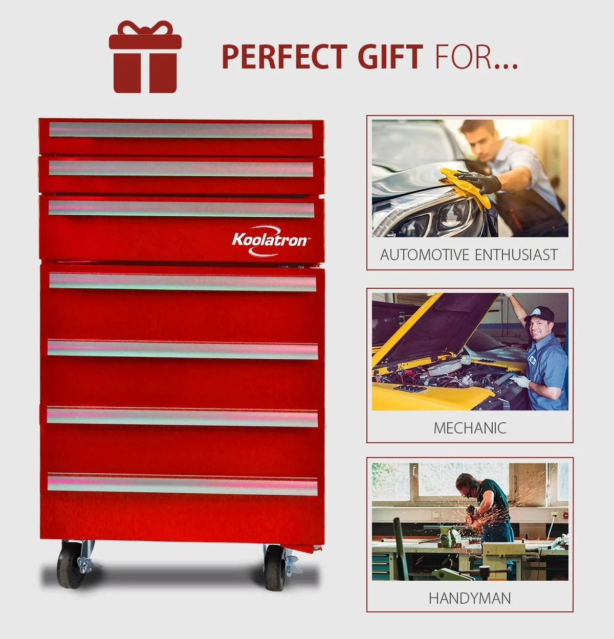 Red Compact Fridge with Built-in Tool Storage B659091