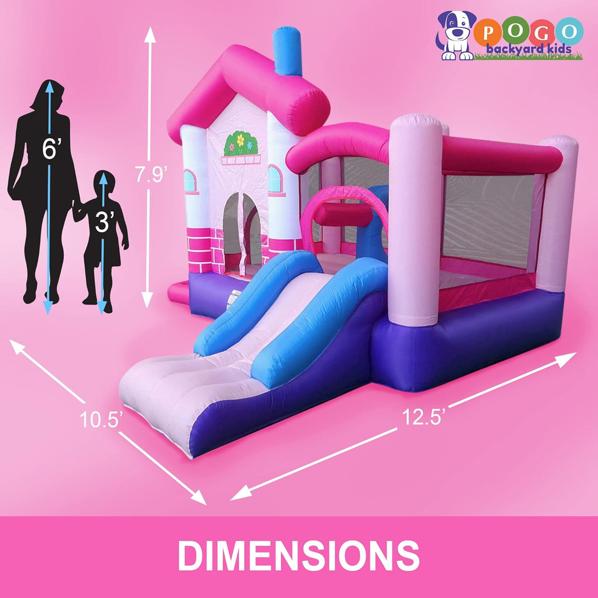 Pink Inflatable Bounce House with Slide, 12.5' x 10.5' Play Area, 7.9' Tall Z16314