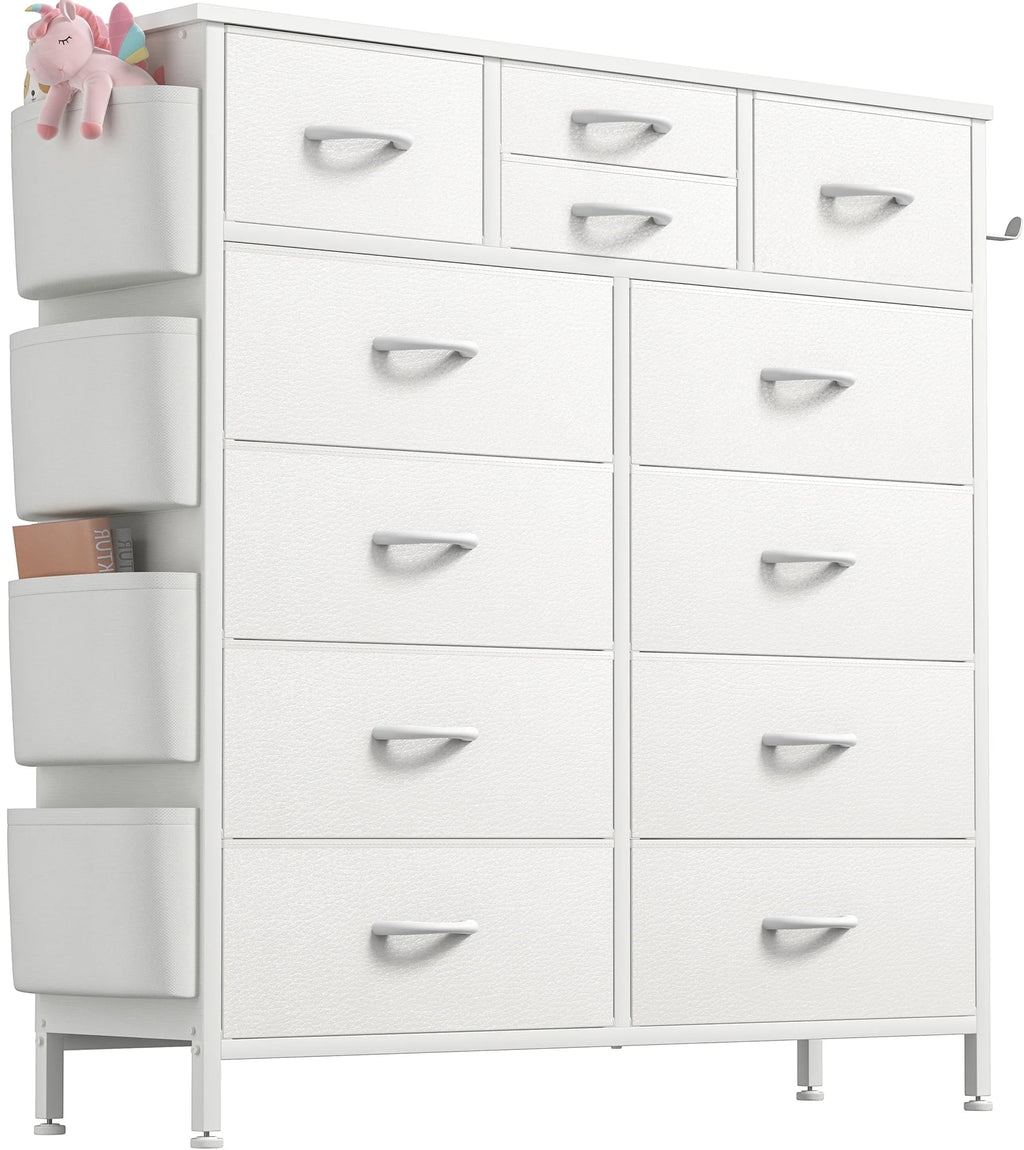 White 12 Drawer Dresser with Side Pockets and Hooks S34291