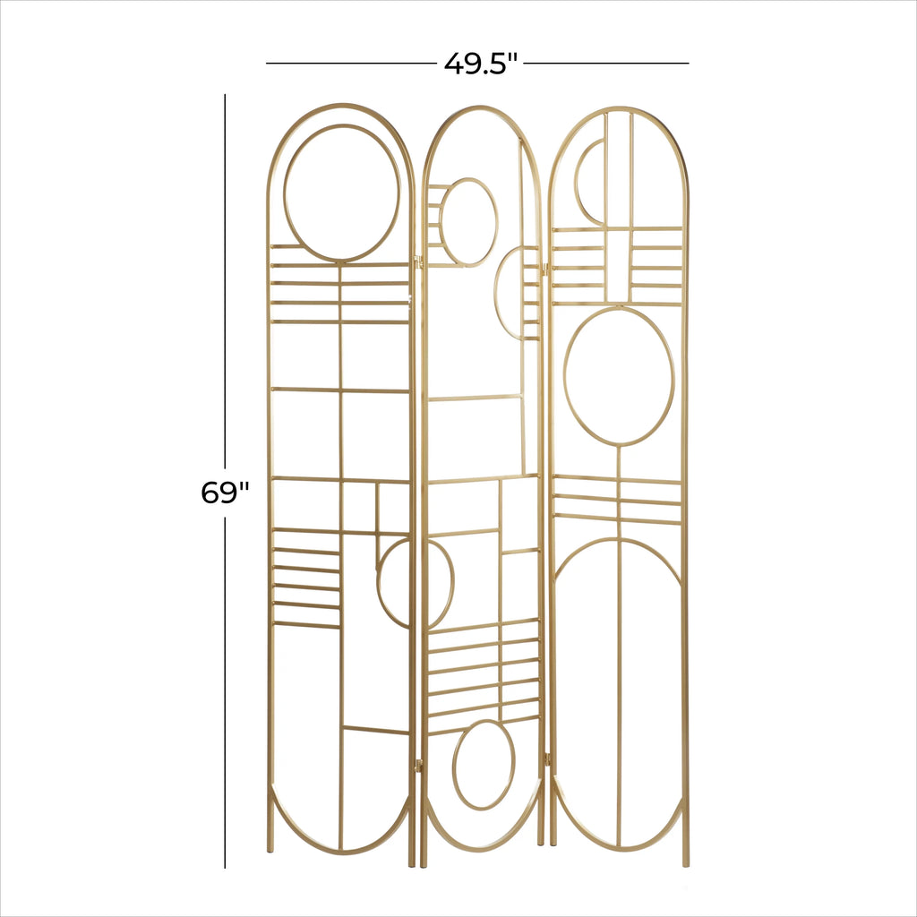 Metal 3 Panel Room Divider Screen with Geometric Pattern X7174