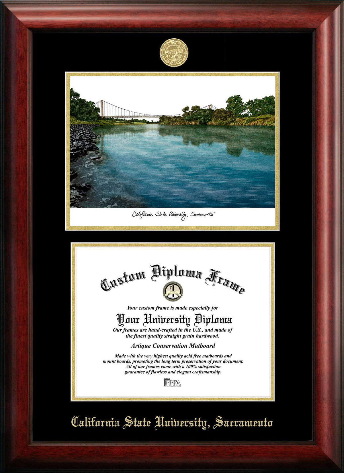 Gold Embossed Diploma Frame with Campus Images Lithograph G650