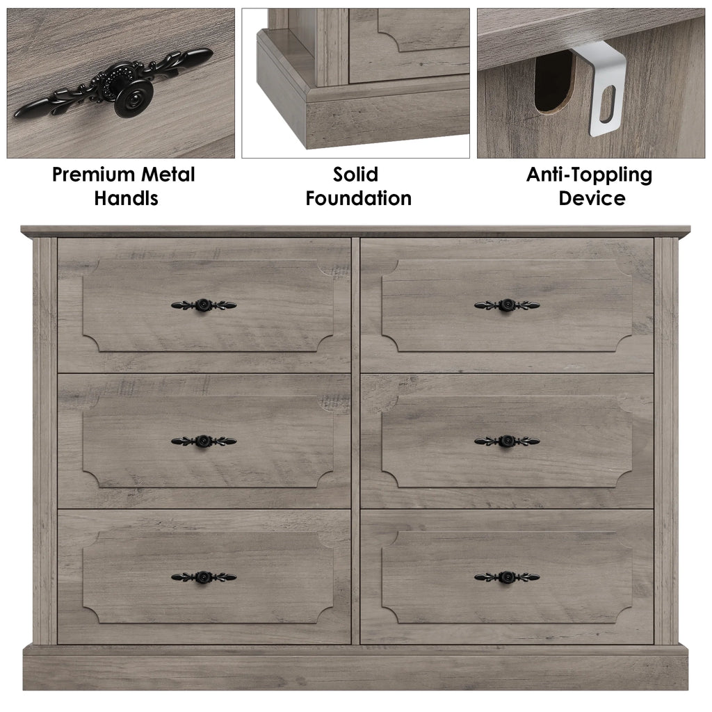 White 6 Drawer Wood Dresser W316