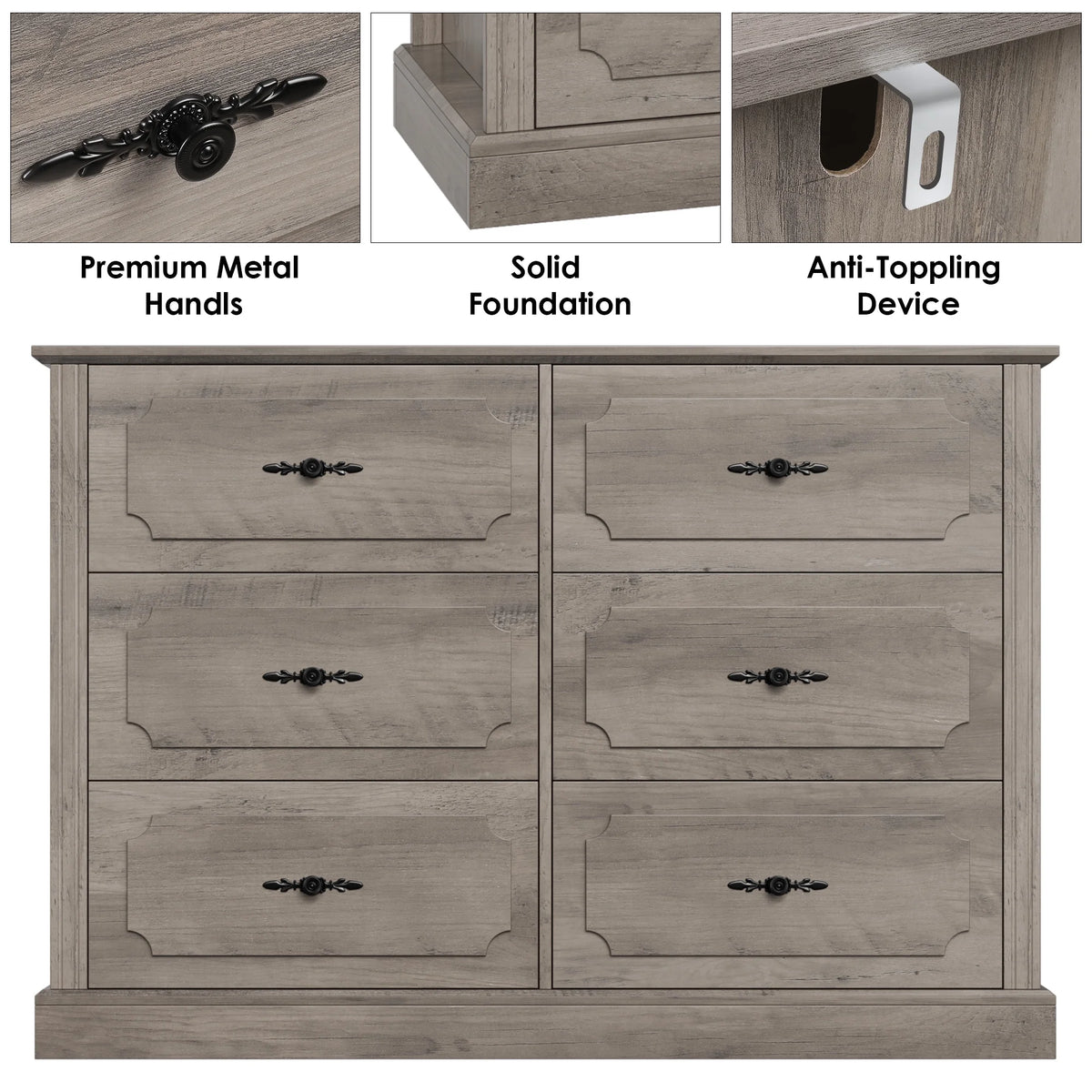 White 6 Drawer Wood Dresser W316