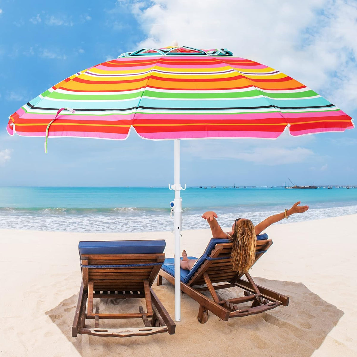6.5FT Beach Umbrella with Carry Bag E363754