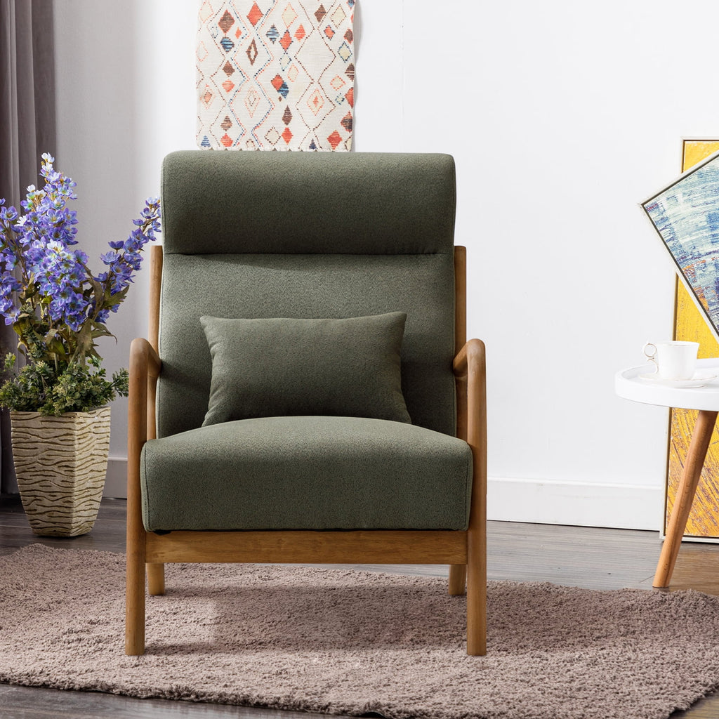 Mid-Century Modern Green Upholstered Accent Chair with Pillow Y916