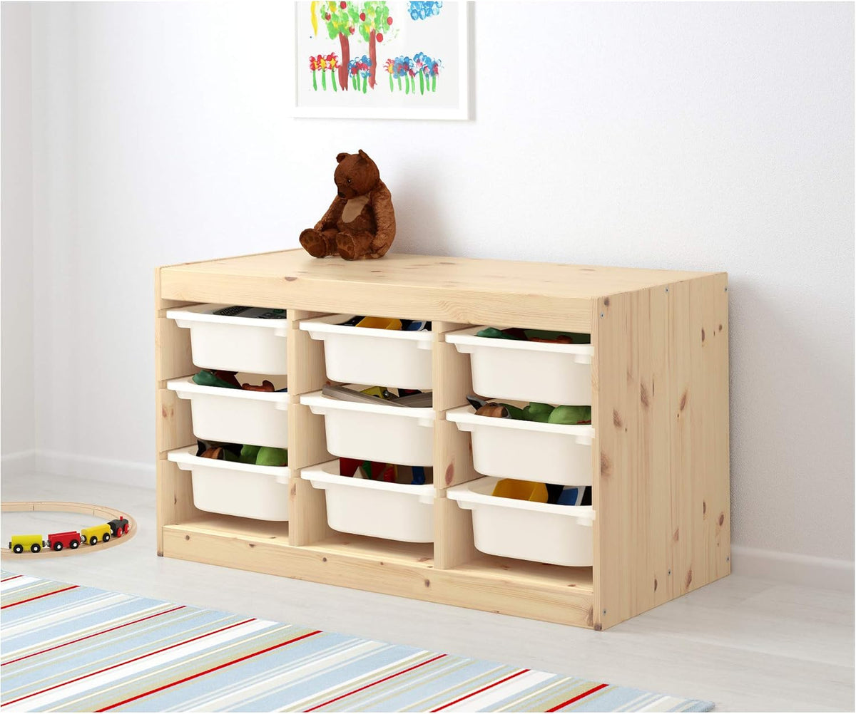 Light white stained pine storage combination with boxes, 93x44x52 cm C8020