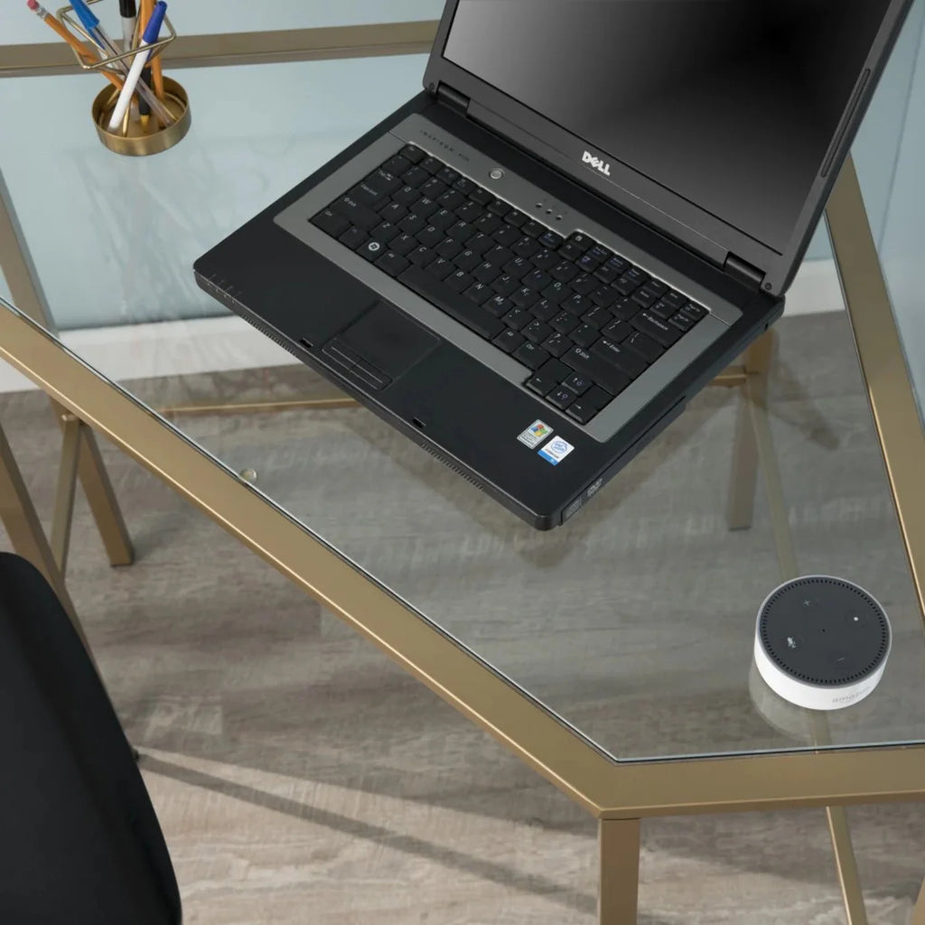 Soft Gold Metal & Glass Corner Desk G95107