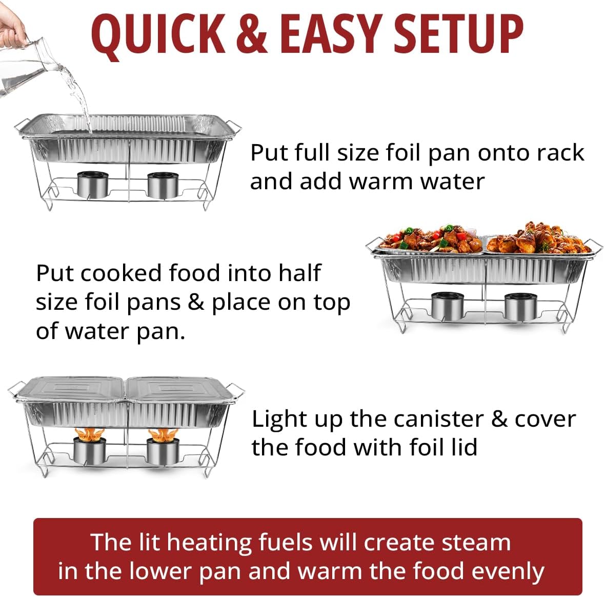 33 Piece Disposable Chafing Dish Buffet Set with 2.5 oz Fuel Cans A5444