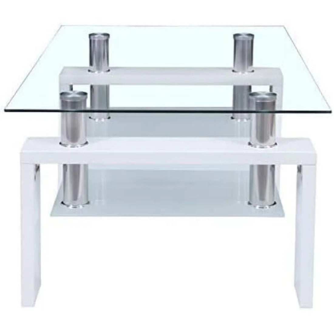 Glass Top White Coffee Table with Lower Shelf M975240