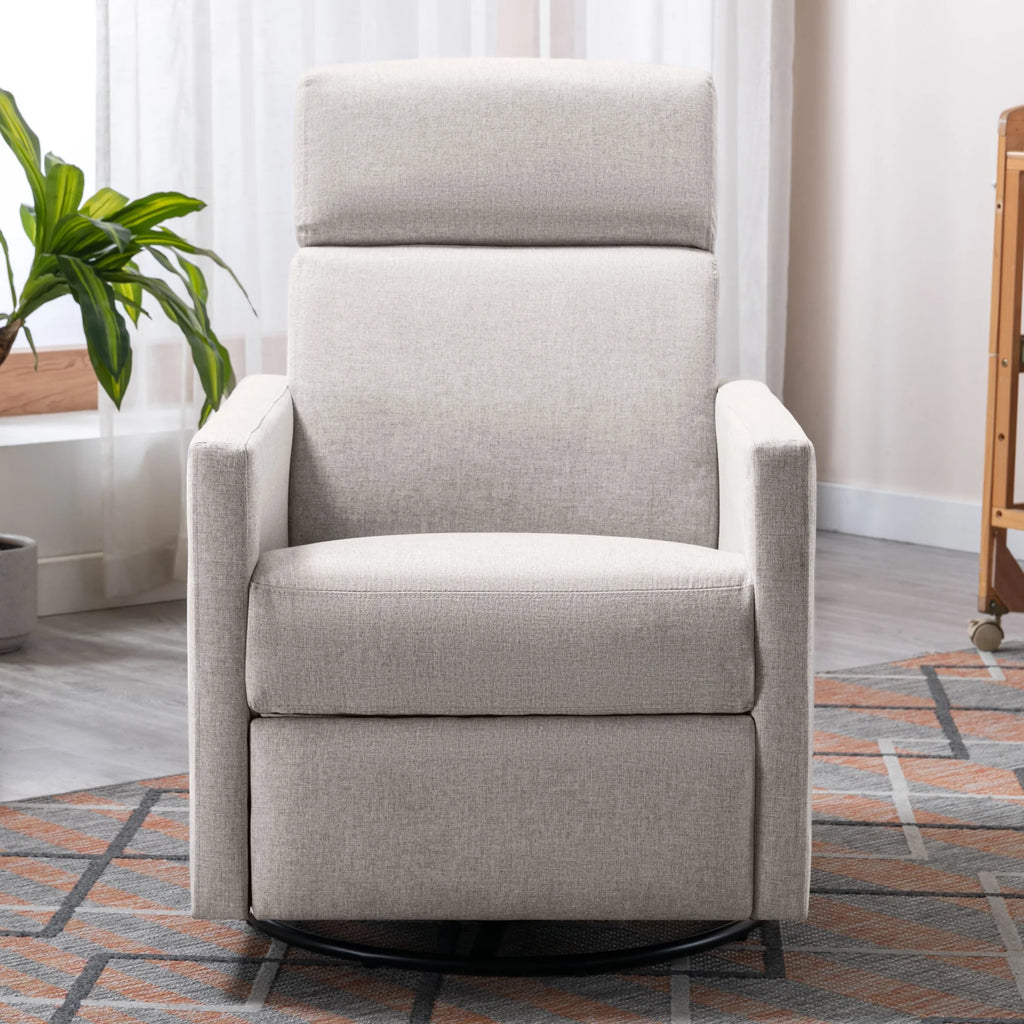 Tan Upholstered Fabric Swivel Rocker Recliner Chair K231455