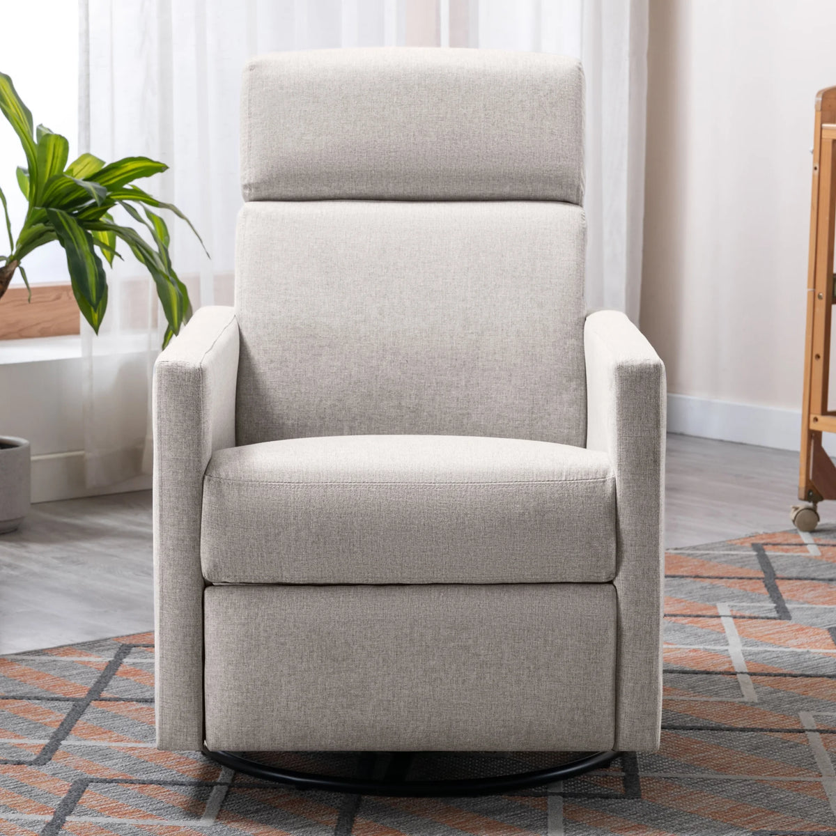 Tan Upholstered Fabric Swivel Rocker Recliner Chair K231455
