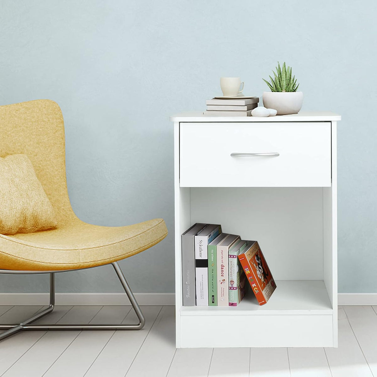 White Nightstand with Drawer M104