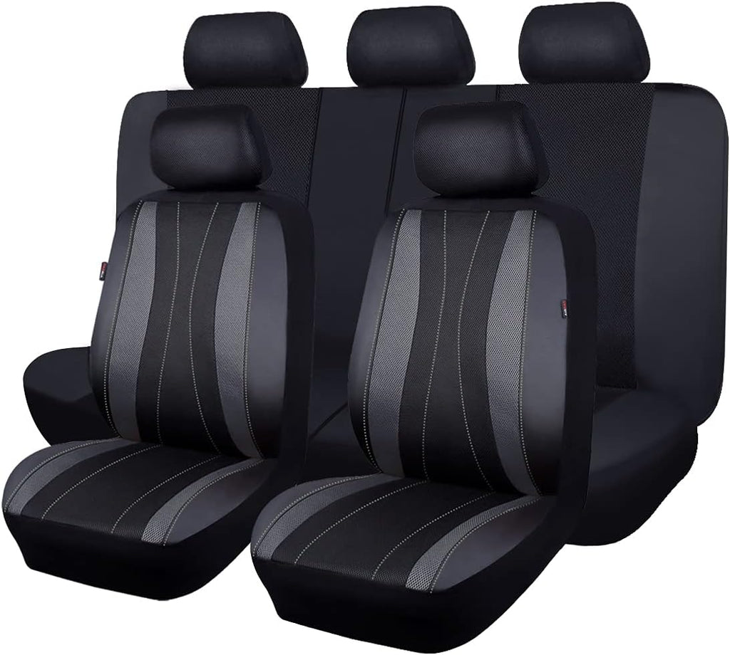 Faux Leather Air Mesh Breathable Car Seat Covers Full Set H78132