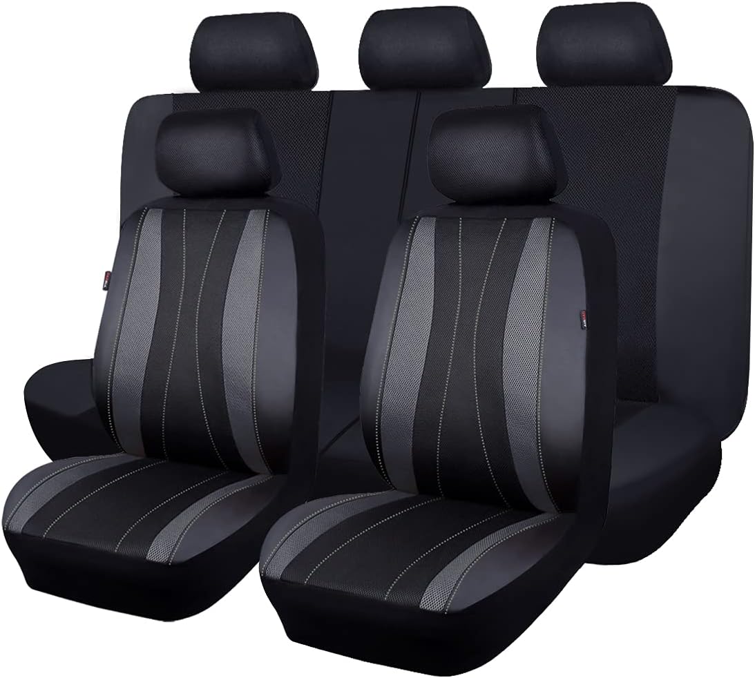 Faux Leather Air Mesh Breathable Car Seat Covers Full Set H78132