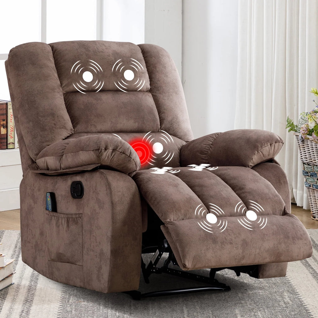Gray Fabric Manual Recliner with Massage and Heat L74055