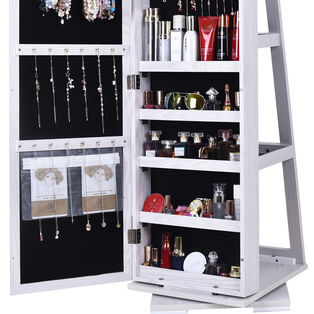White Rotatable Jewelry Armoire with Full-length Mirror P355