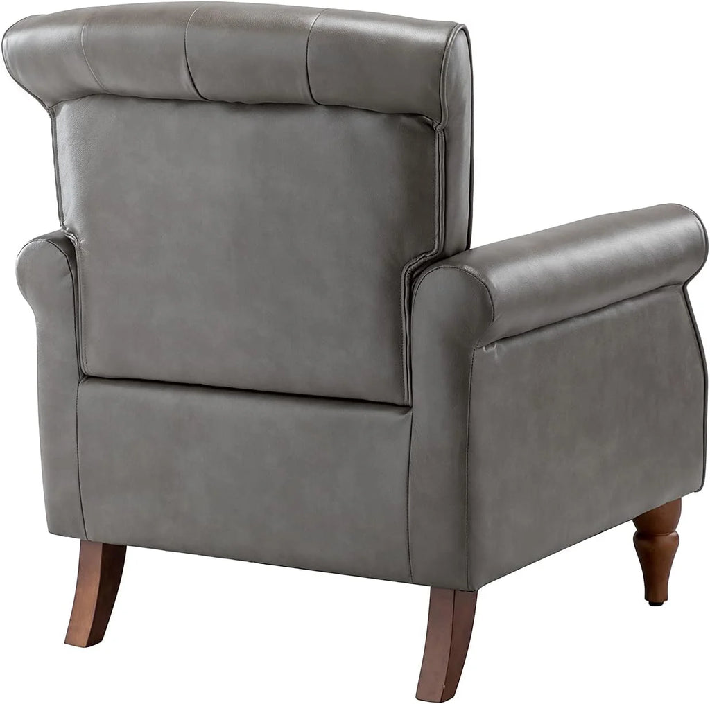 Black Faux Leather Accent Chair with Solid Wood Legs E8333