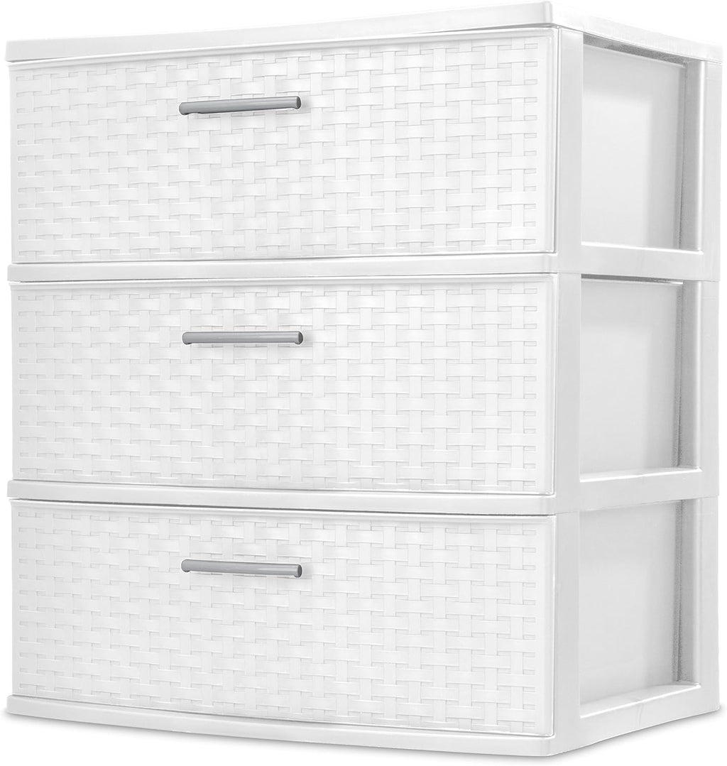 White 3-Drawer Wide Weave Tower S2356