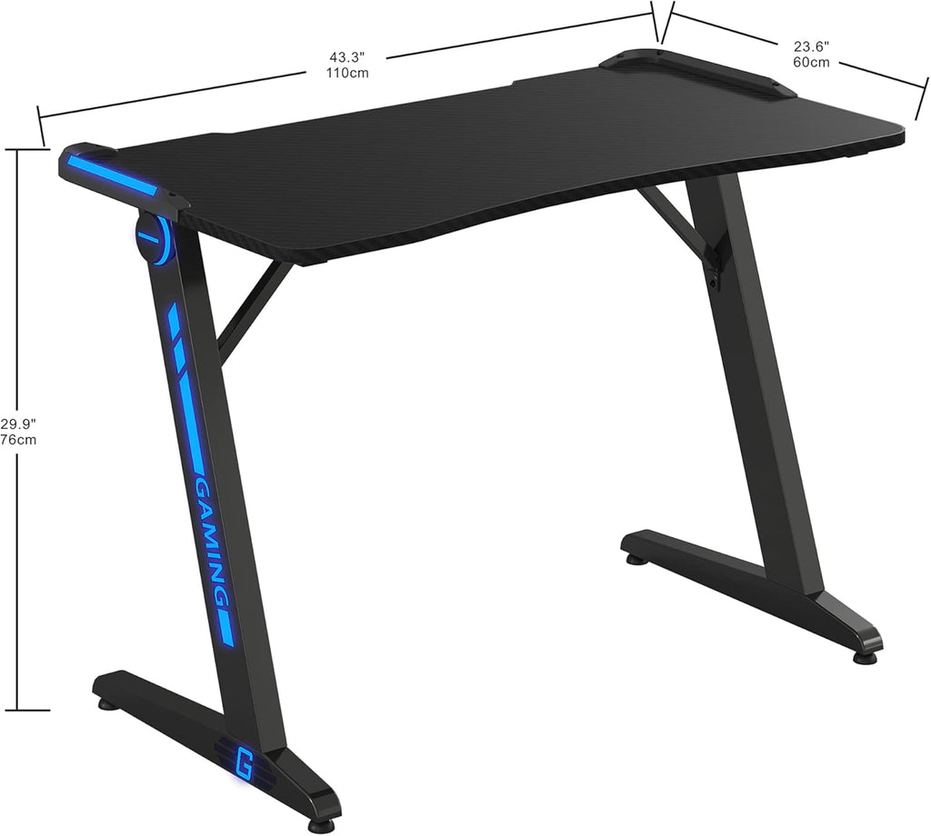 47 inch R-Shaped Gaming Desk with RGB Lighting C76812