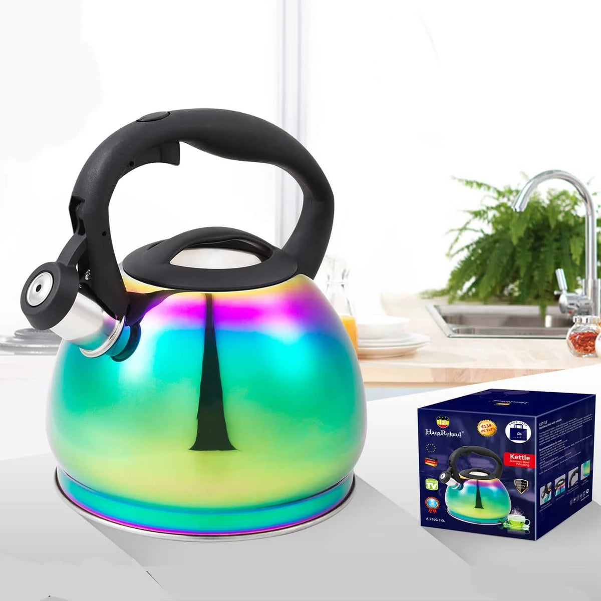 Rainbow Whistling Tea Kettle Stainless Steel 3.2 Quart V115138