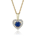 14K Yellow Gold Blue Sapphire CZ Heart Halo Pendant Necklace with 18" Chain C785