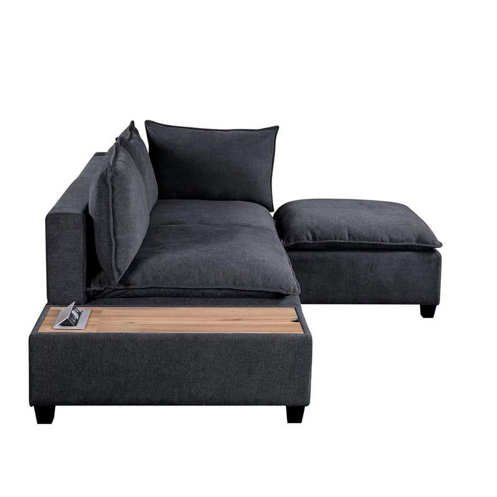 Dark Gray Woven Fabric Sectional Loveseat Sofa with Ottoman N896915
