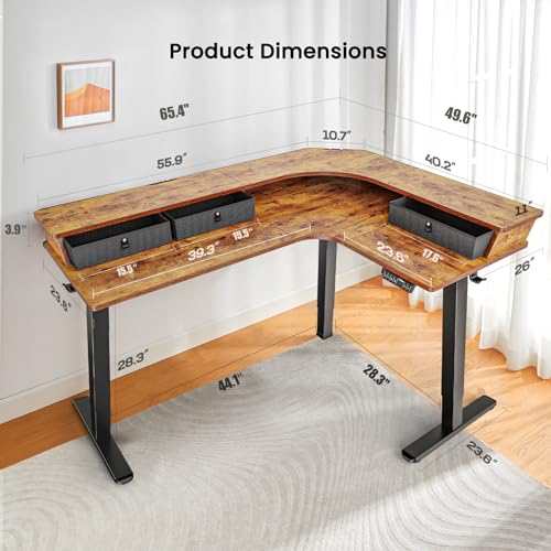 Electric L Shaped Standing Desk, 65'' Height Adjustable Corner Desk with Storage Drawers, Black S93572