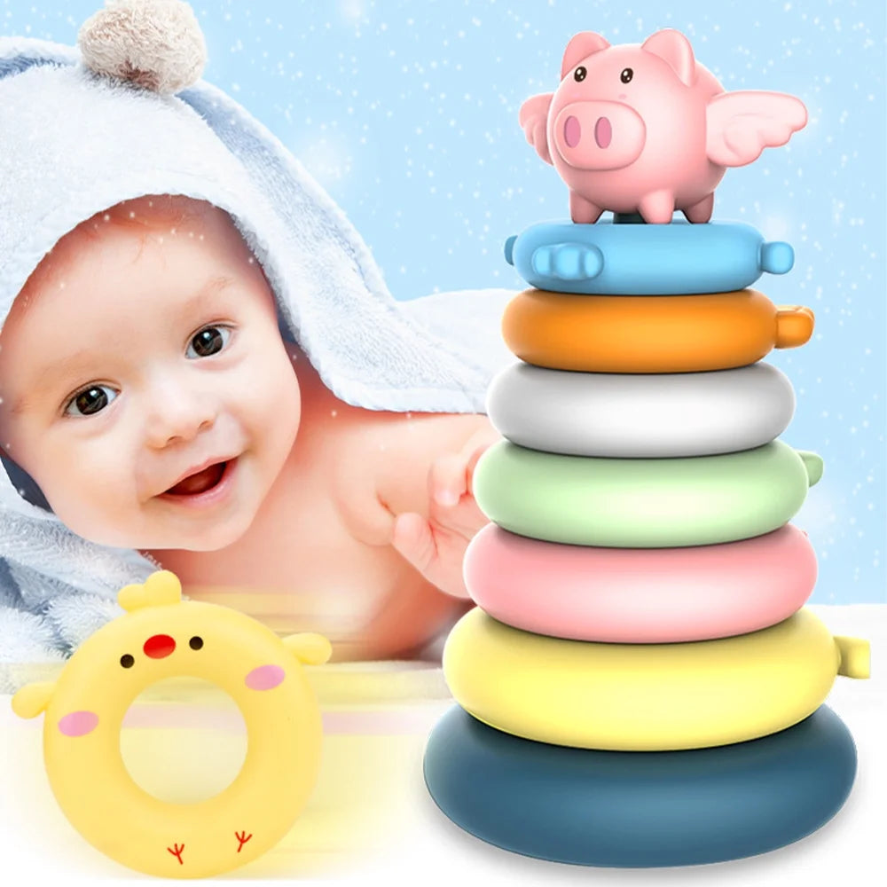 7 Rings Baby Stacking Nesting Toys Sensory Educational Montessori Baby Blocks Stacker A926566