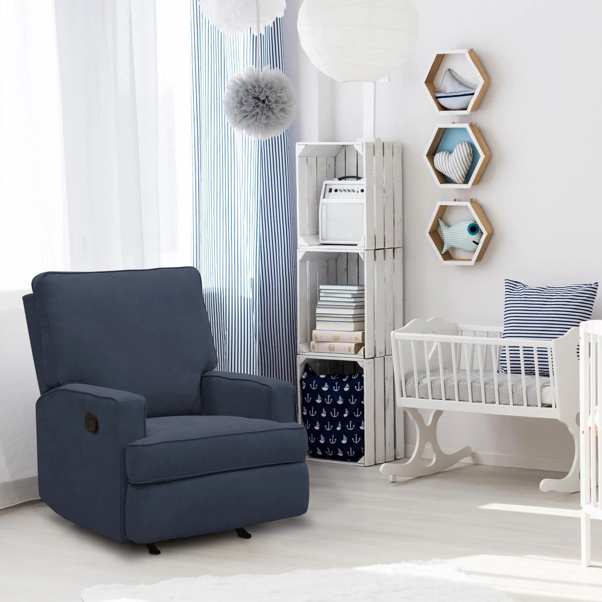Navy Chenille Rocker Recliner Chair Q5835