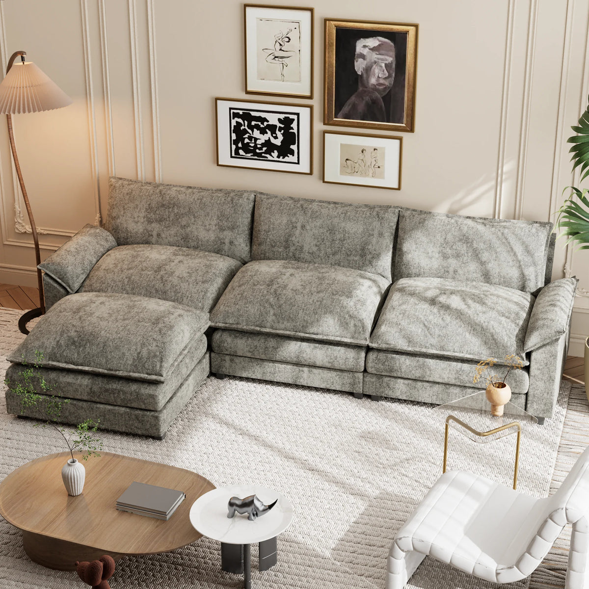 Gray L-shaped Sectional Sofa with Reversible Chair B75395