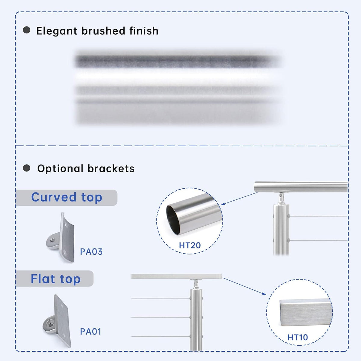 2Pack Stainless Steel Cable Railing Post Round 42x2.36 Pre-drilled Surface Mount A493