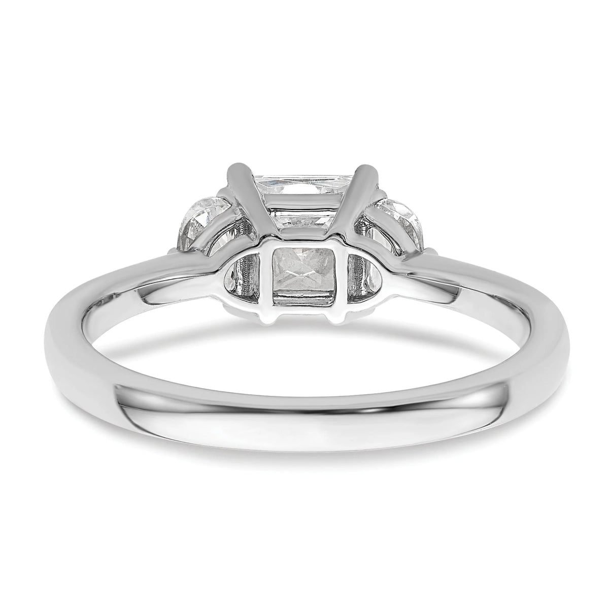 14k White Gold 3 Stone Half Moon Princess Cut CZ Ring D8294