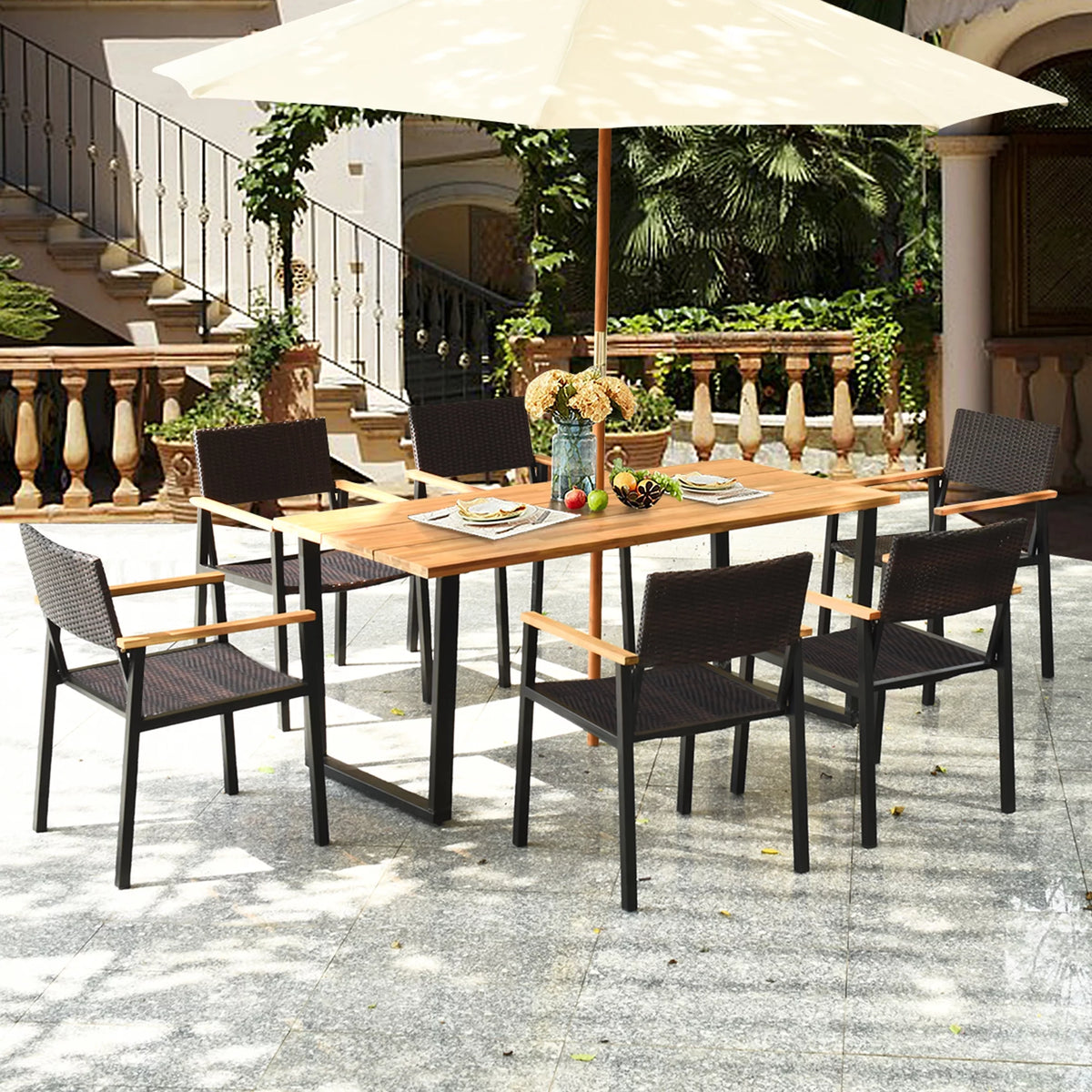 7 Pc Patio Dining Set with Umbrella Hole E25096
