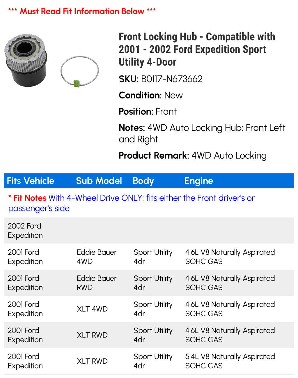 Front Locking Hub U735194