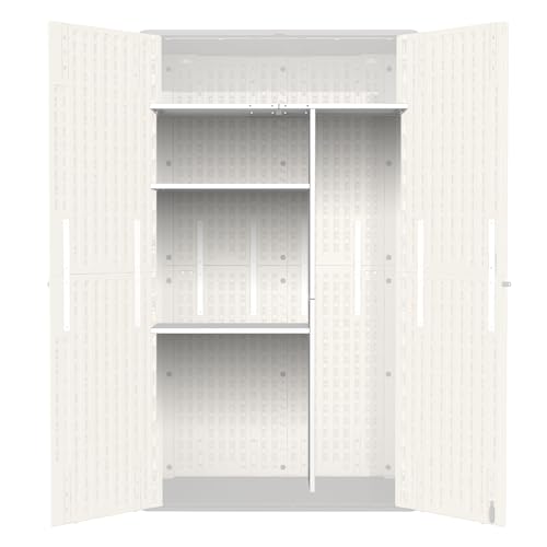 60 Cu.Ft Vertical Outdoor Storage Shed, Resin, Khaki B784