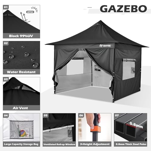 Heavy Duty Canopy 10x10 Pop Up Commercial Canopy Tent with 3 Side Walls, Roller Bag, 4 Weight Bags, Stakes and Ropes (White, 10 * 10FT) L90823