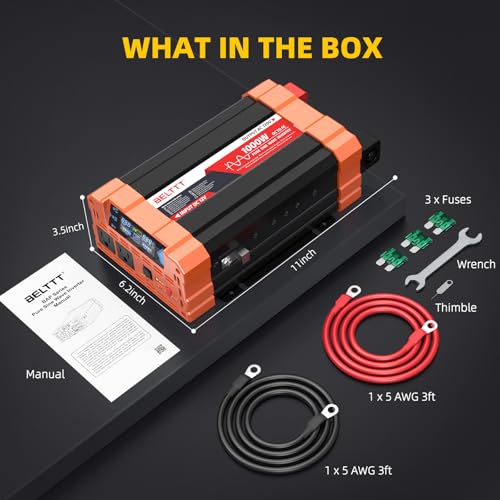 2000W Pure Sine Wave Power Inverter 12V to 120V AC with Dual AC and USB R511