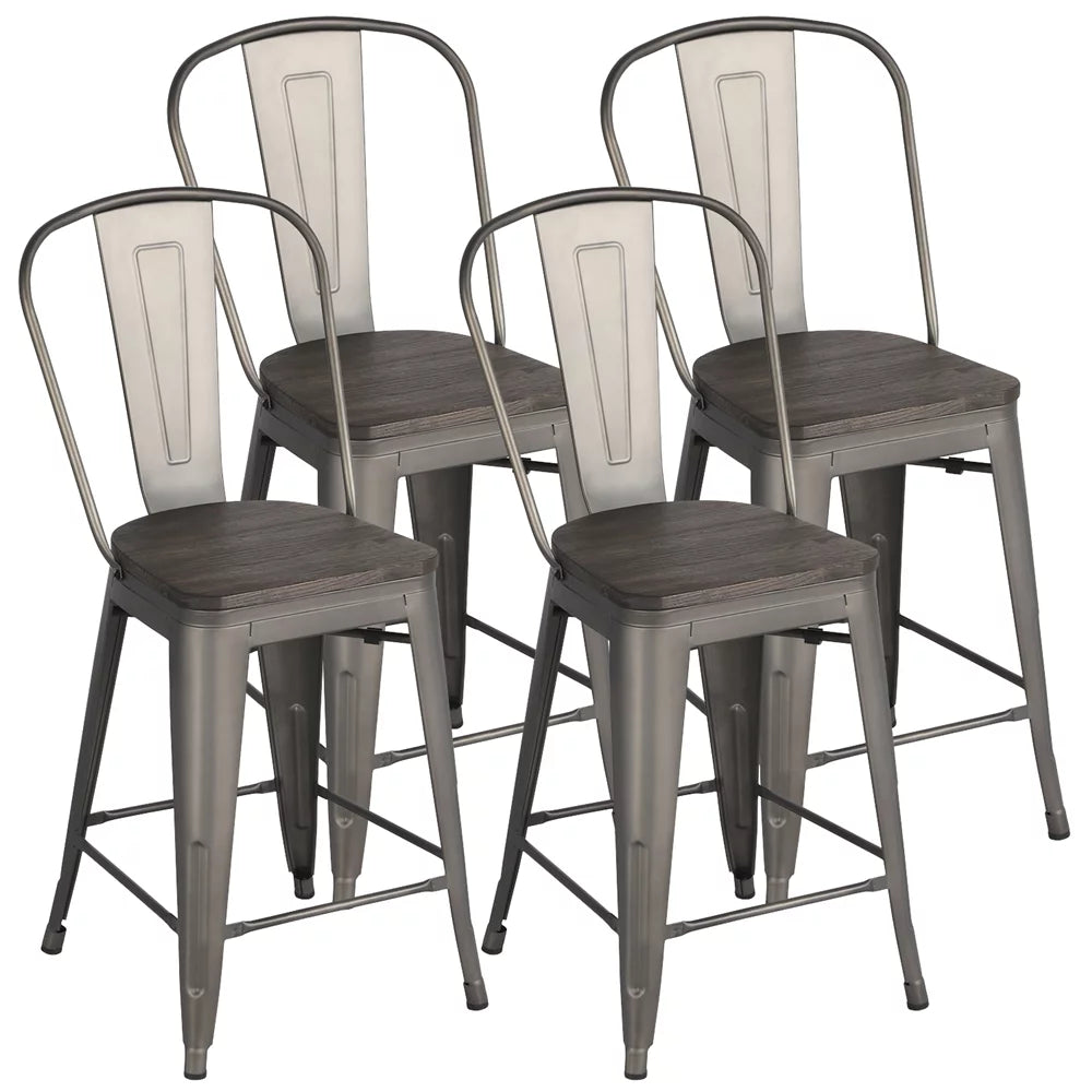 4pcs Industrial Metal Bar Stool with Solid Wood Seat V5266