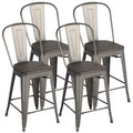 4pcs Industrial Metal Bar Stool with Solid Wood Seat V5266