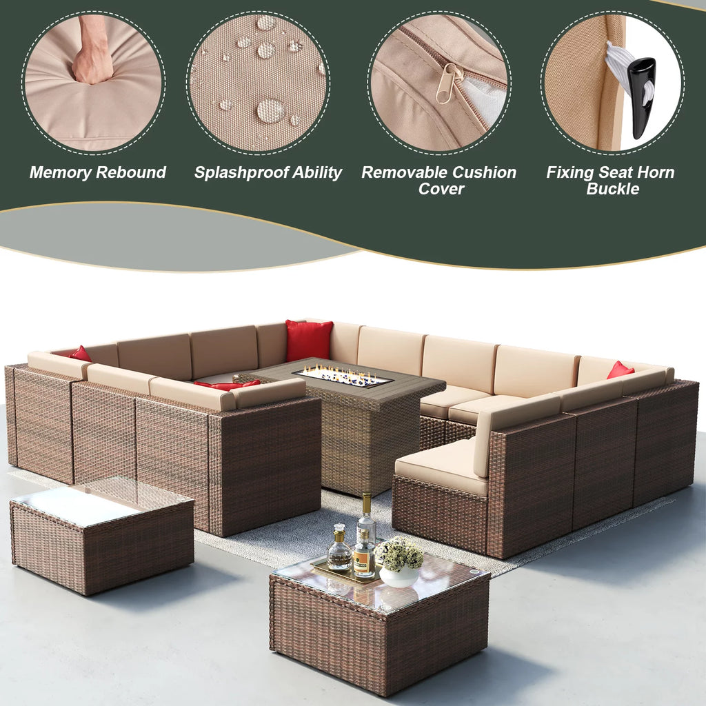 8 Pcs Patio Furniture Set with Fire Pit Table T3389