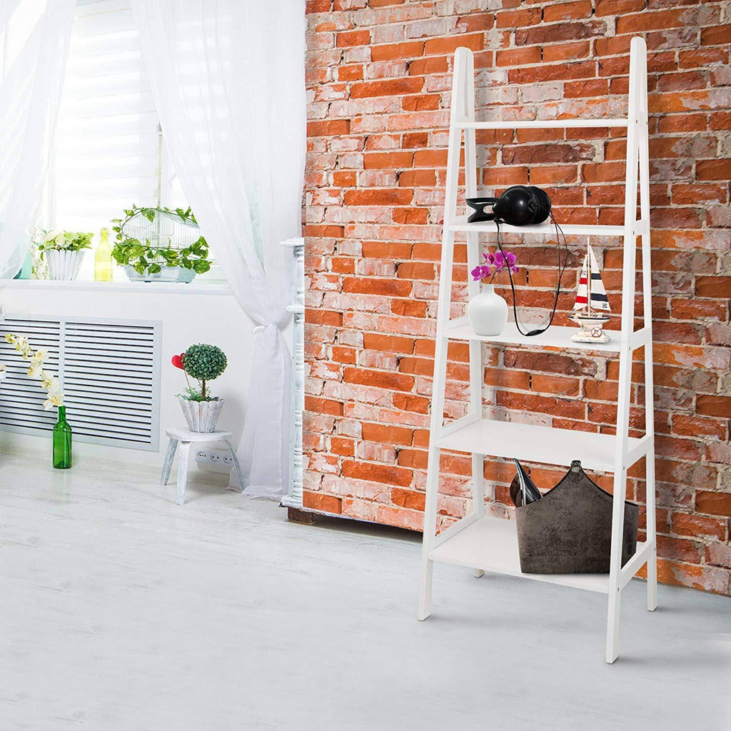 White 5-Shelf Ladder Bookcase F766