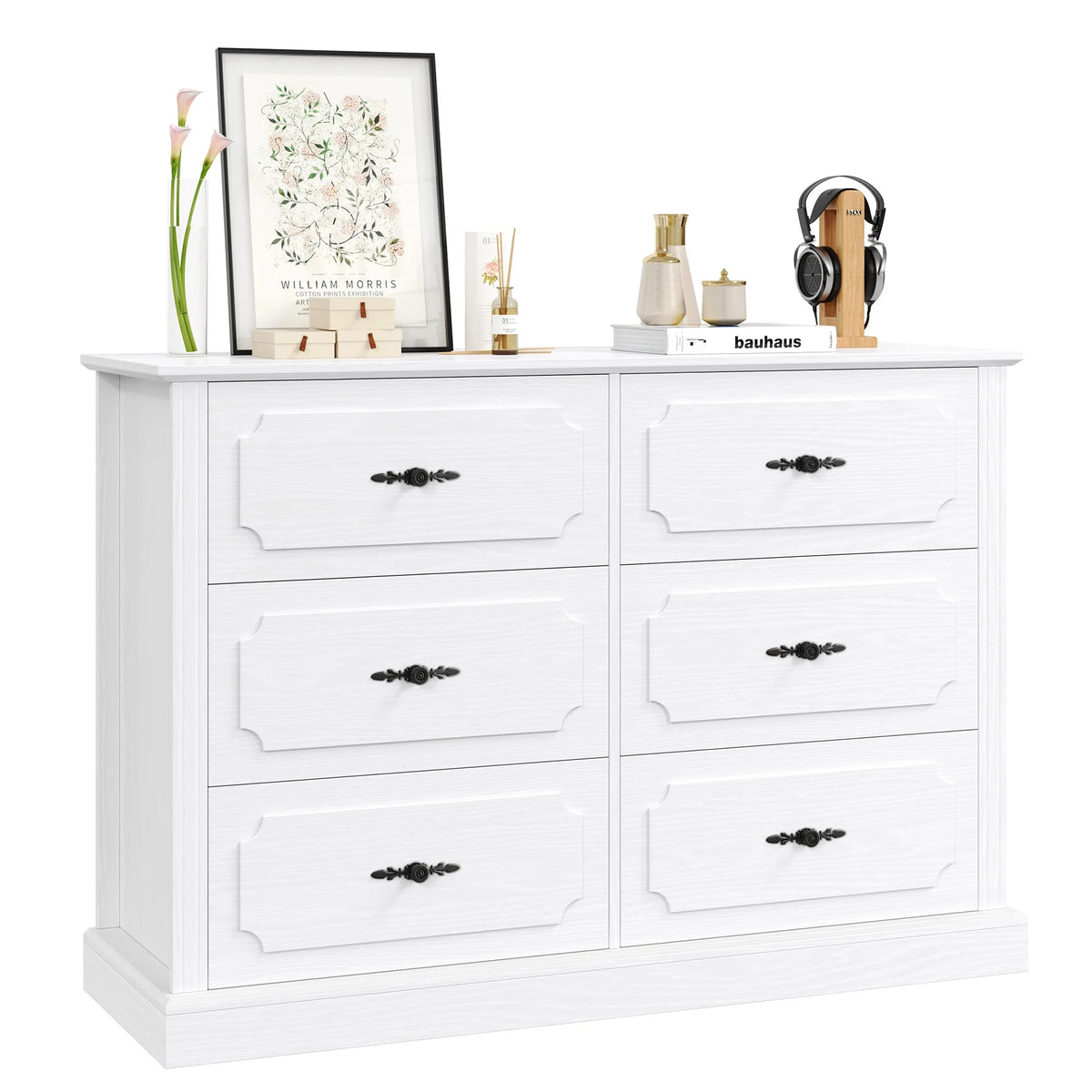 White 6 Drawer Wood Dresser W316