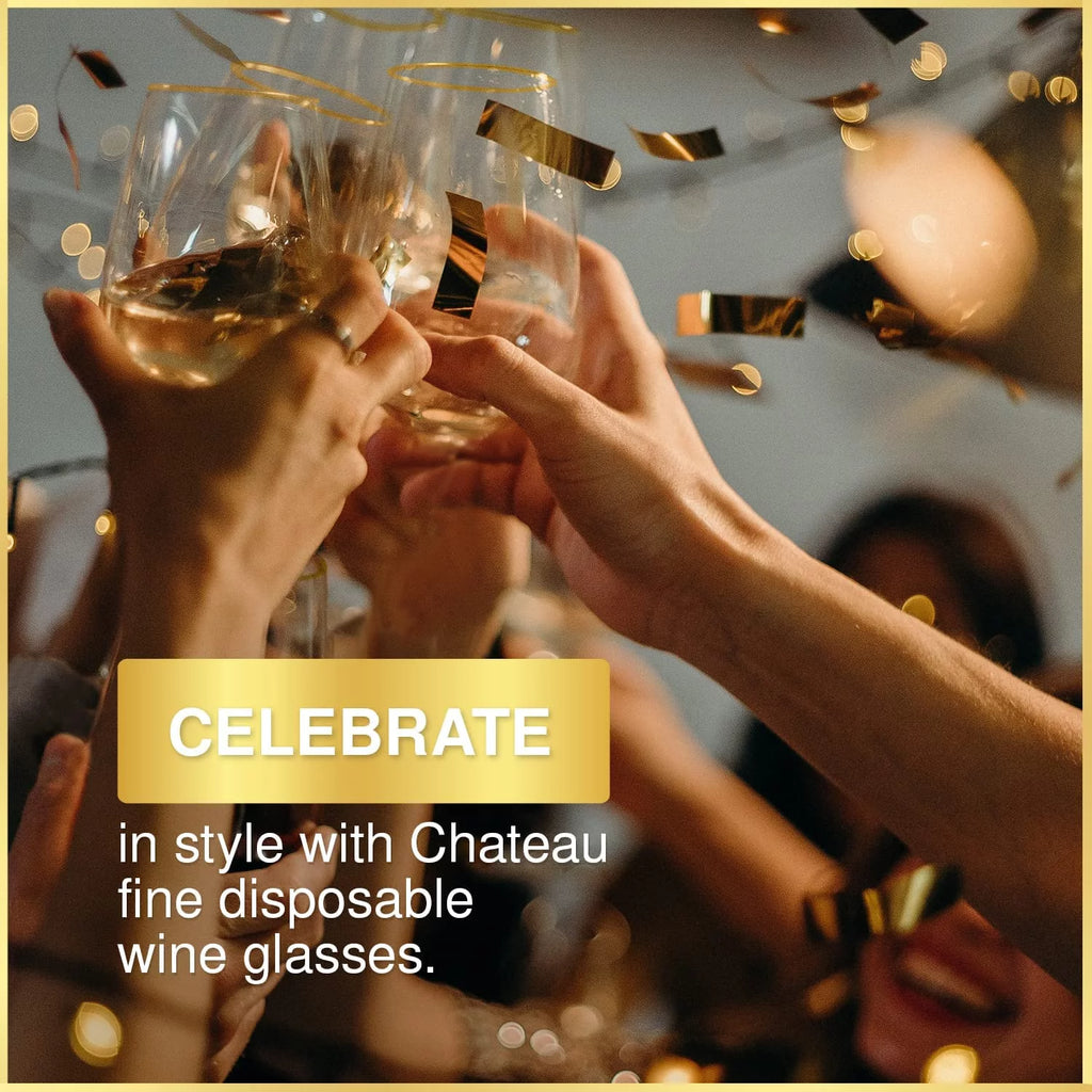 32 Pack Stemless Plastic Wine Glasses 12 oz Gold Rim C768