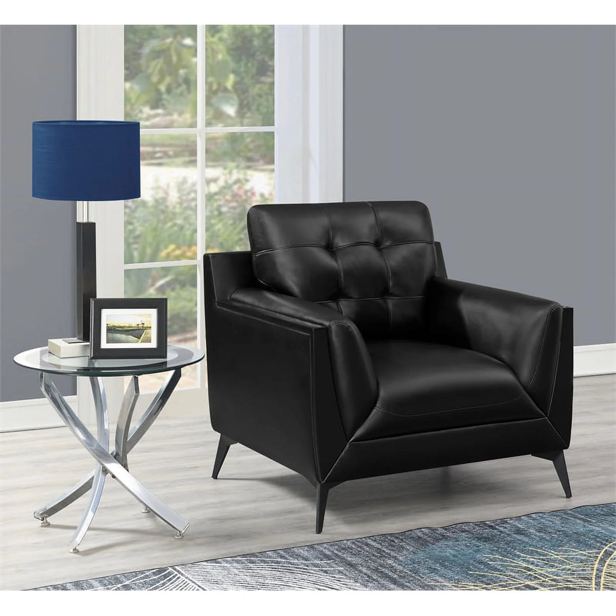 Modern Faux Leather Upholstered Turfed Chair in Black L465008