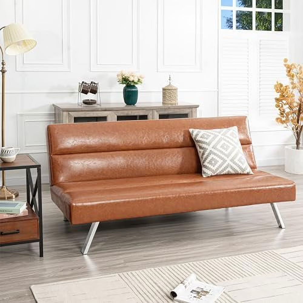 Caramel Leather Futon Sofa Bed I601464