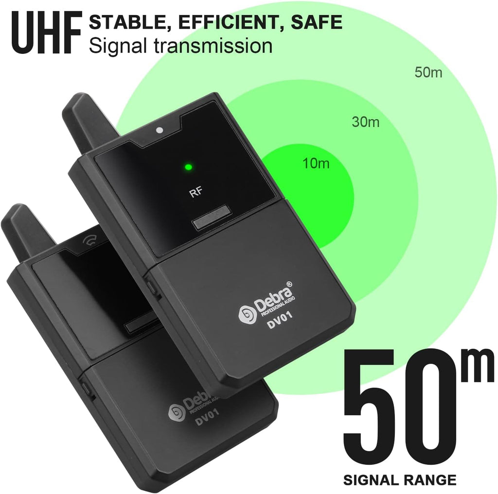 UHF Wireless Lavalier Microphone System with Transmitter and Receiver, 164 Feet, Pack of 2 L27805