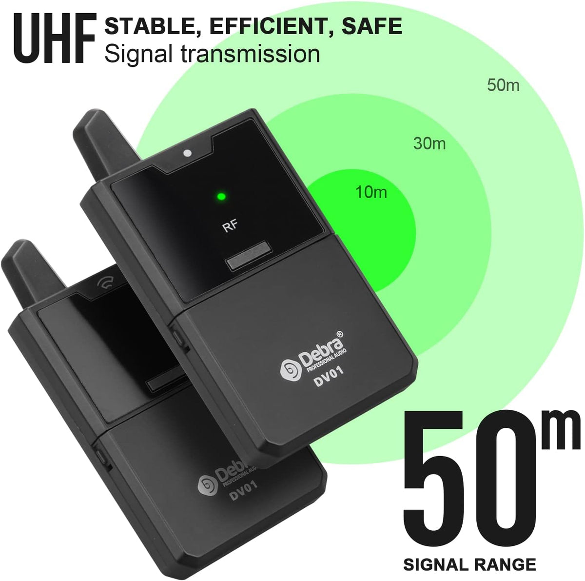 UHF Wireless Lavalier Microphone System with Transmitter and Receiver, 164 Feet, Pack of 2 L27805