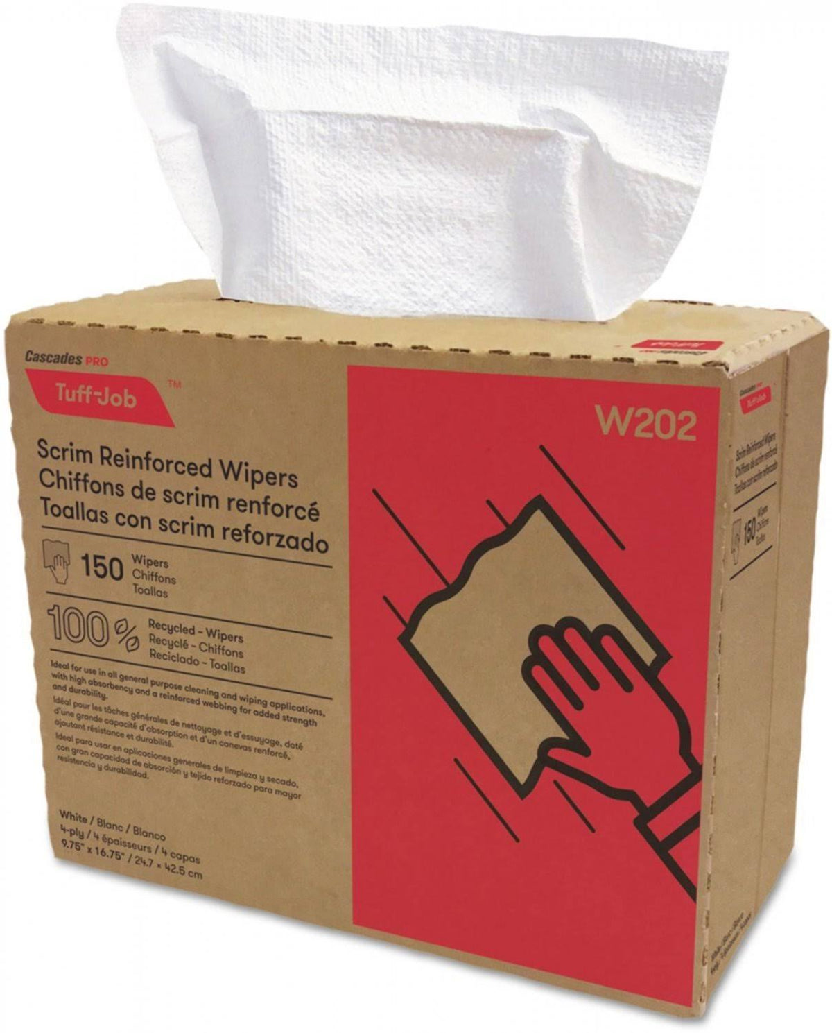 Scrim Reinforced Wipers 9 3/4 x 16 3/4 White 150/Box P76981